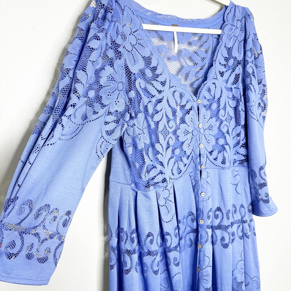 Free People Shadow Dance Lace Midi Dress Blue Medium - Picture 5 of 10